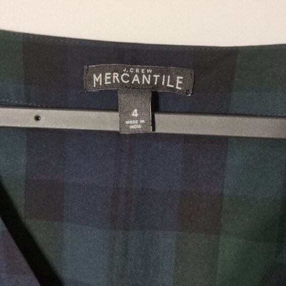 J Crew Mercantile SMALL 4 Womens Blouse Faux Wrap Green Plaid Elastic Cuffs - Picture 3 of 7